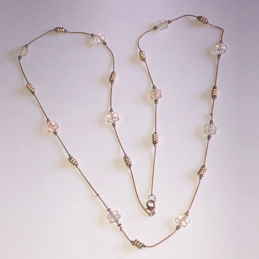 Delicate Pink Flower Beaded Boho Long Necklace